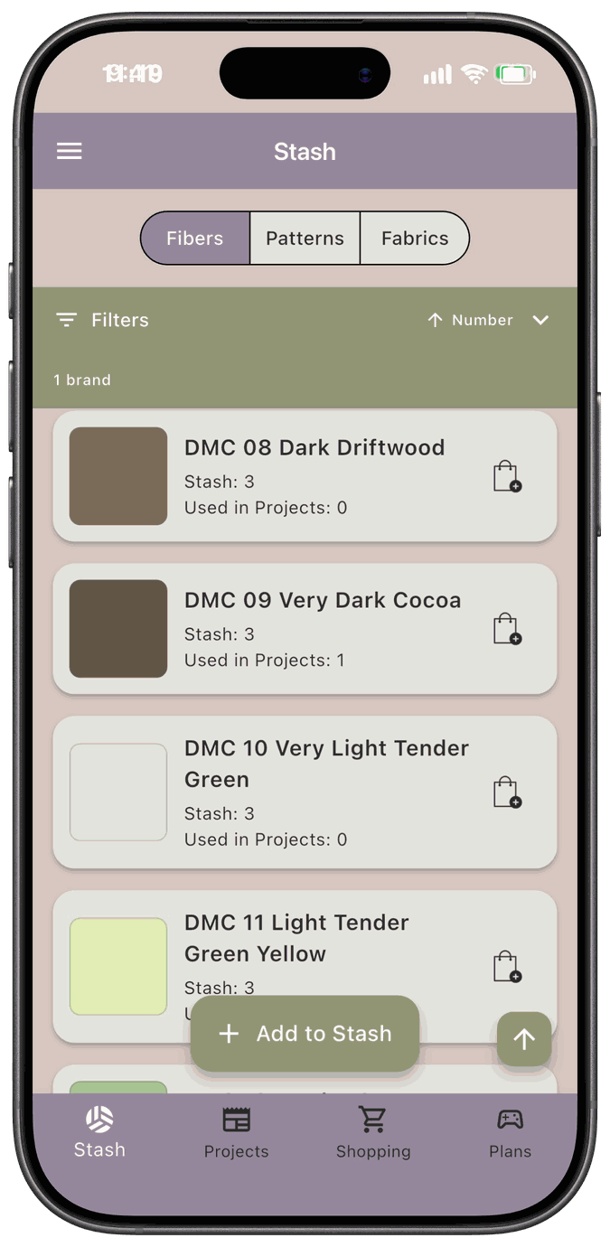 The Fibers tab scrolled down, with the filter bar still at the top and a round arrow button at the bottom right