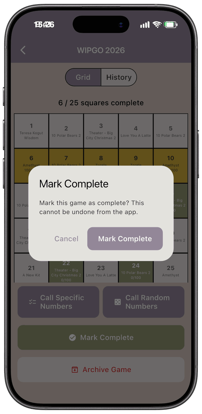 The Mark Complete confirmation dialog