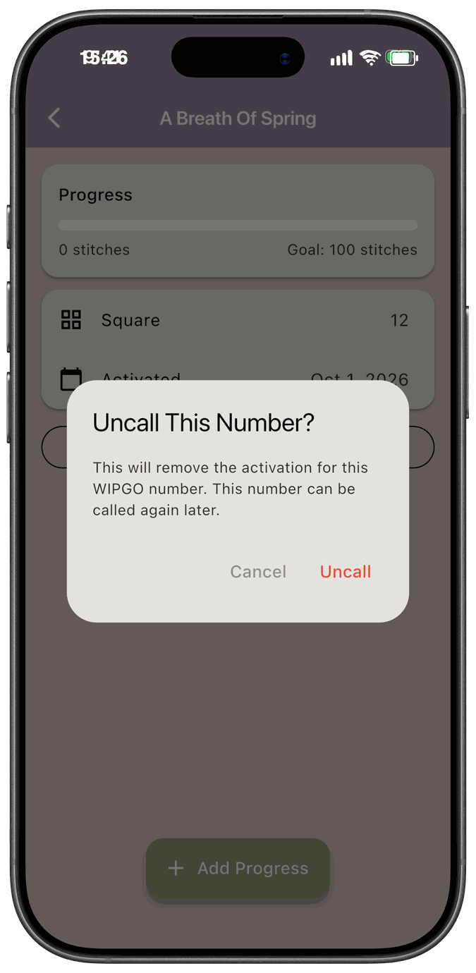 The Uncall This Number confirmation dialog