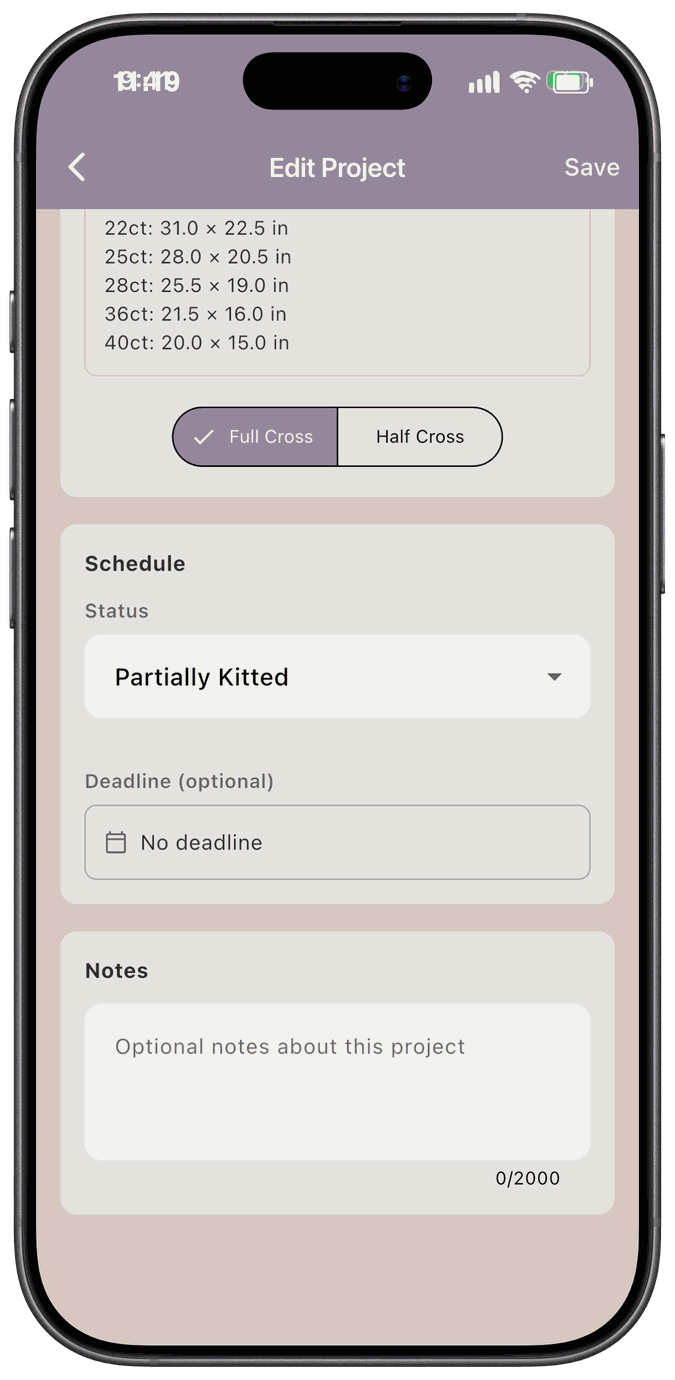 The Schedule card on Edit Project with the status set to Partially Kitted, a Deadline field, and no Start Date