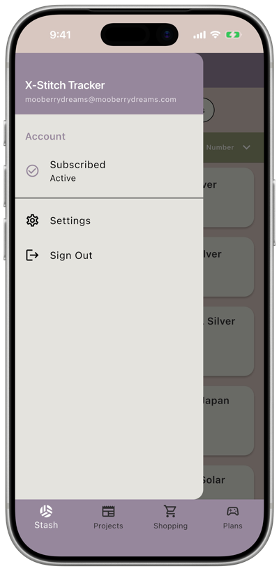 The menu with a quick subscription status, Settings, and Sign Out