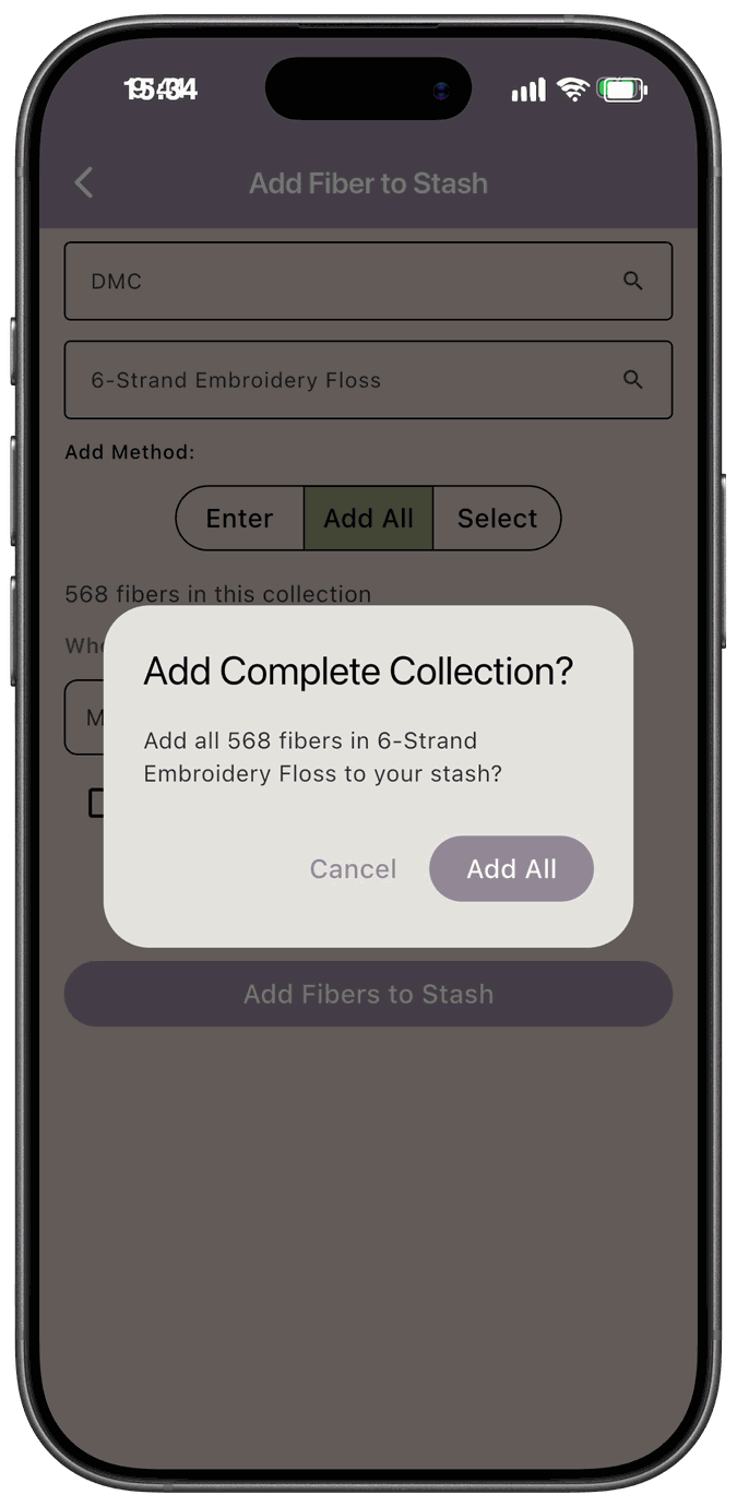 Confirmation dialog asking Add Complete Collection with a Cancel and Add All button