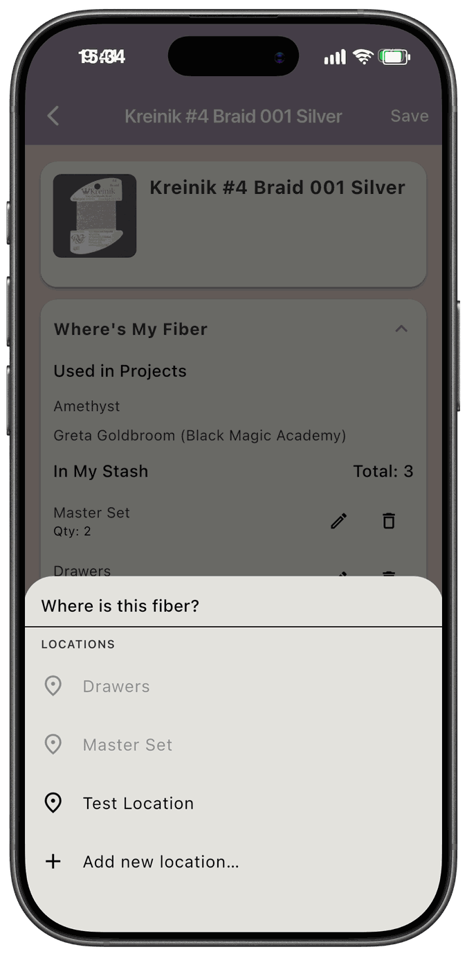 The location picker listing your locations, with locations already used dimmed and an Add new location option