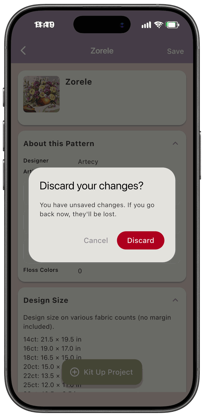 The Discard your changes dialog with Cancel and Discard buttons